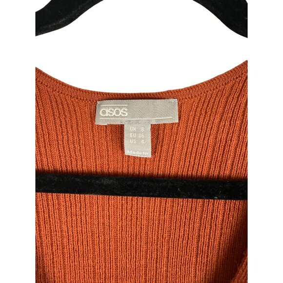 ASOS Burnt Orange Ruched V Neck Sleeveless Knit Maxi Dress - Small - Picture 3 of 5